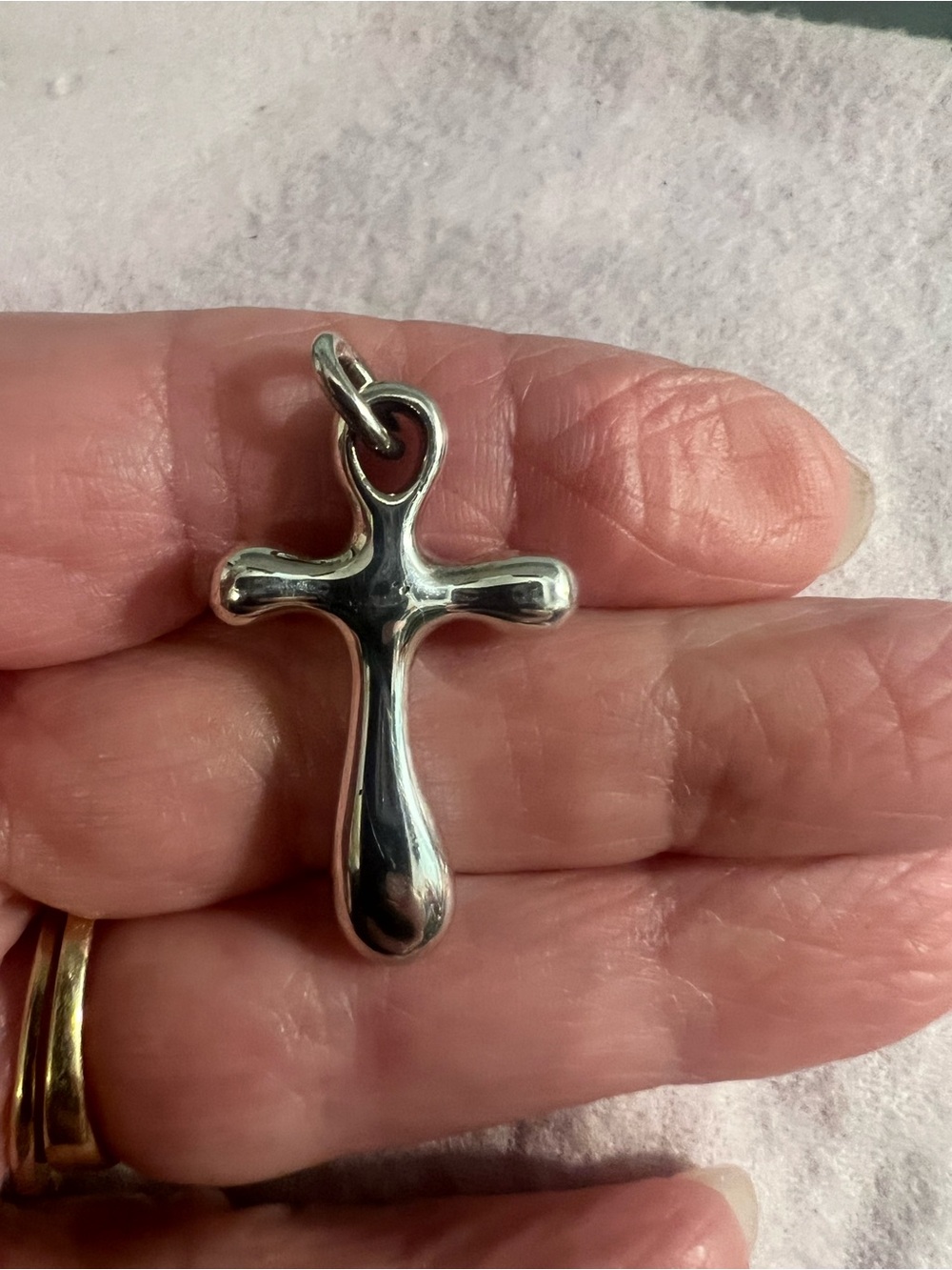 Sterling Silver RLM no Puffy Cross Pendant - Polished Silver Finish